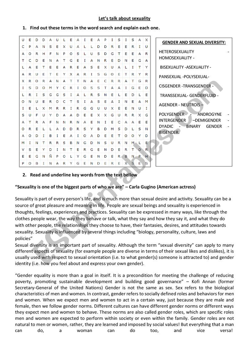 Let`s talk about sexuality worksheet